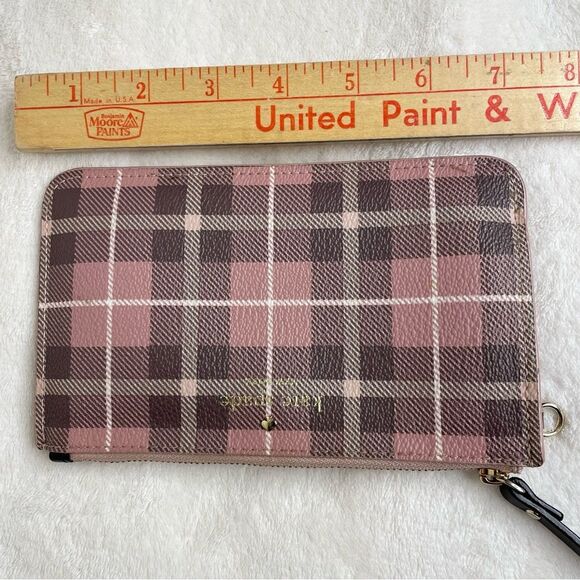 Kate Spade Wristlet Fairmount Square Slim Bee Clutch Plaid Pink No Strap - Picture 13 of 16
